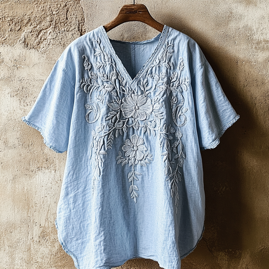 Vintage Floral Lace Art Comfy V Neck T Shirt elevenforest