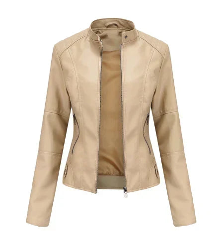 Ladies leather jacket with Mao