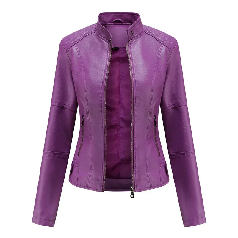 Ladies leather jacket with Mao
