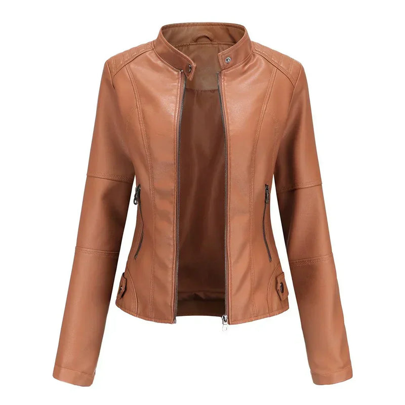 Ladies leather jacket with Mao