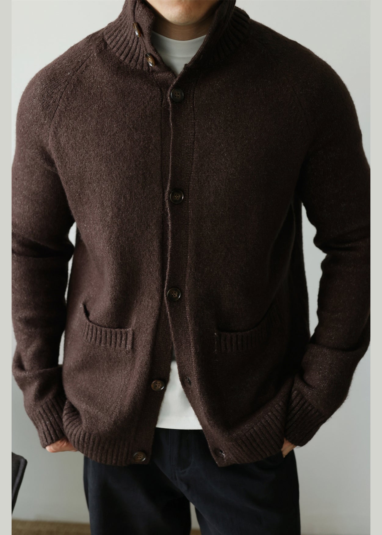 Coffee Pockets Cozy Cotton Knit Cardigan Peter Pan Collar