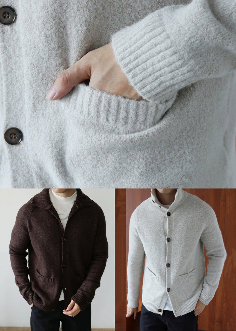 Coffee Pockets Cozy Cotton Knit Cardigan Peter Pan Collar