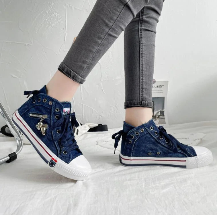 JO | Denim sneakers with white soles