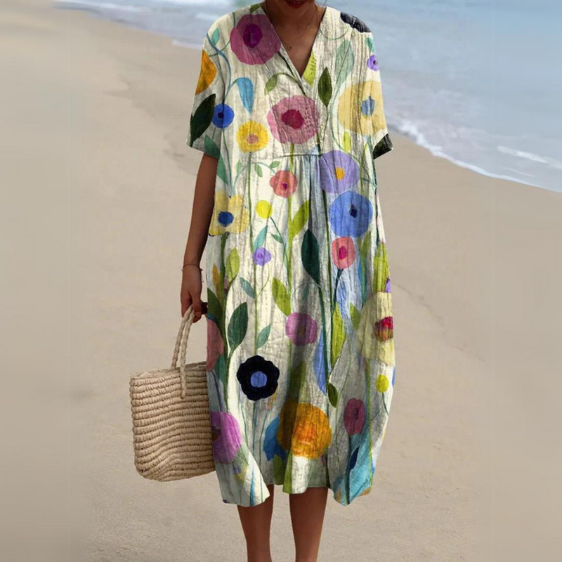 KS | Midi dress with bohemian floral pattern