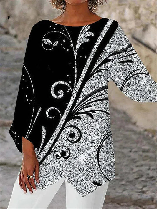 KS | Stylish geometric printed long-sleeved blouse