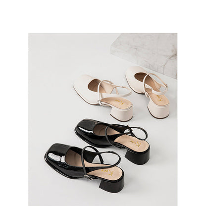 KS | Ladies Faux Leather Buckle Block Heels