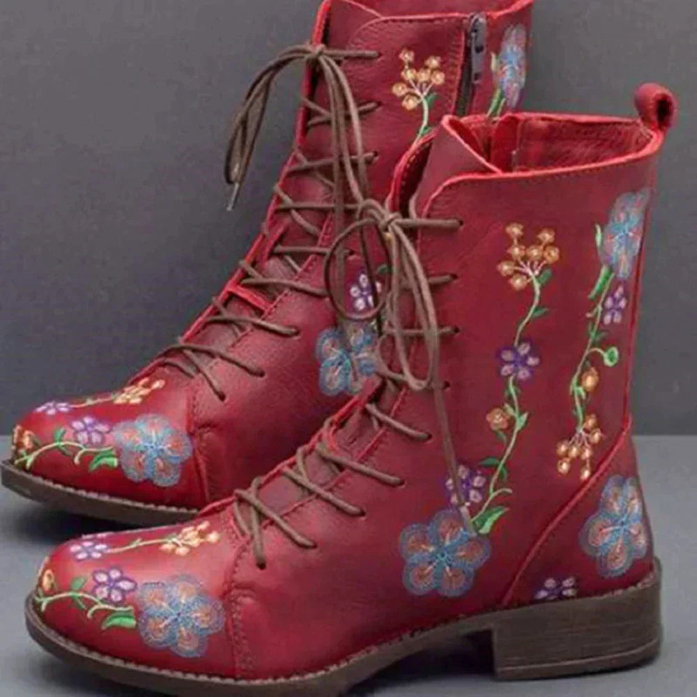 KS | Casual floral lace-up boots