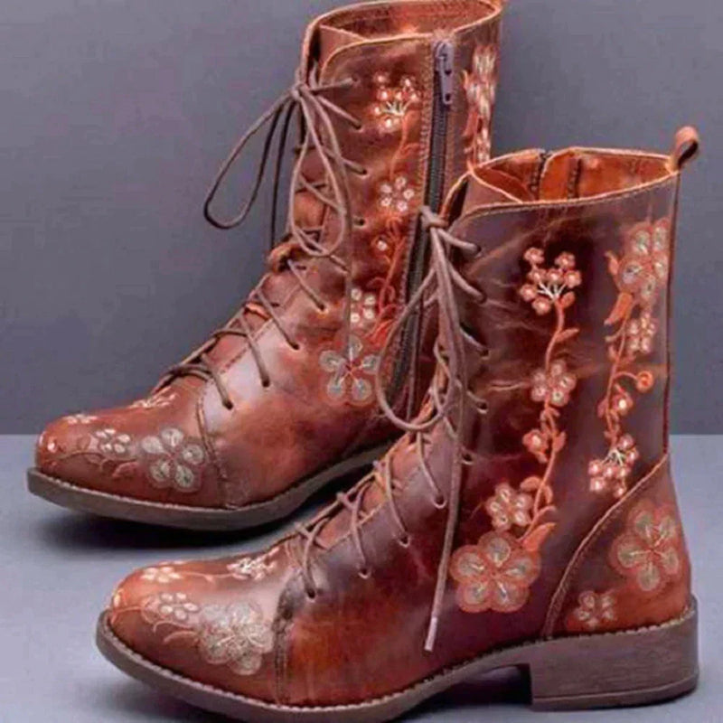 KS | Casual floral lace-up boots