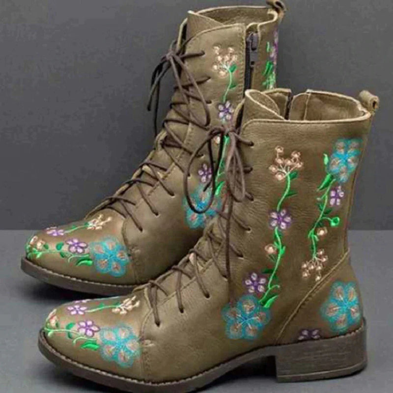 KS | Casual floral lace-up boots