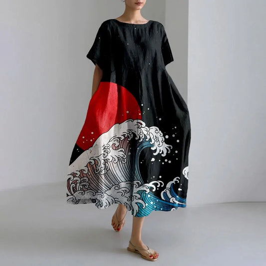 KS | Plus-Size Loose Fit Summer Dress with Pocket & O-Neck Elegant Summer Maxi Dress