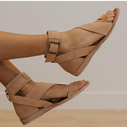 KS | Cross strap ankle wrap toe ring sandals