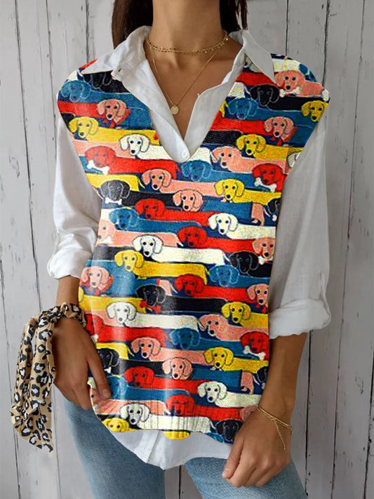 Women's Funny Dog  Art Print Versatile Knitted Vest