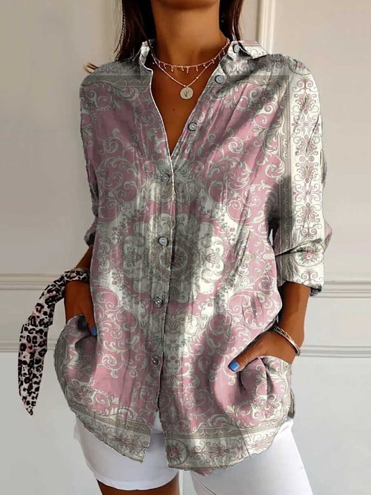 Women's Ethnic Pattern Art Print Casual Cotton Shirt