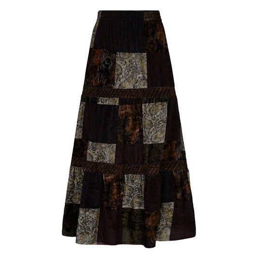 Vintage Totem Low Waisted Contrasting Velvet Long Skirt