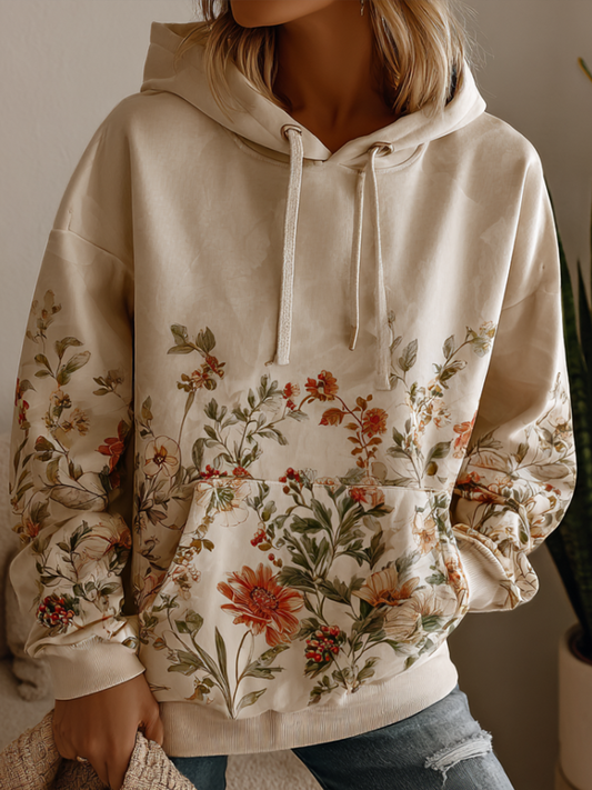 Bohemian Style Plant And Flower Pattern Women's Hooded Sweatshirt elevenforest