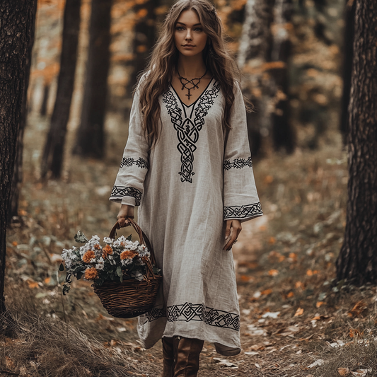 Vintage Viking Celtic Cotton Linen Maxi Dress elevenforest