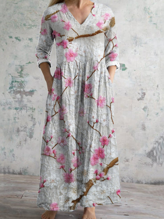 Plum Lace Floral Women's Linen Maxi Dress elevenforest