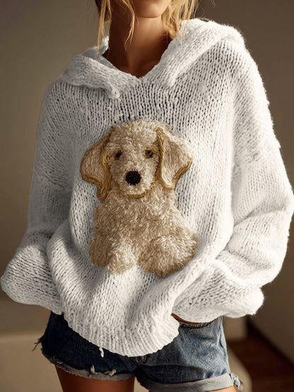 Classic Fuzzy Golden Retriever Dog Felt Cozy Knit Hooded Sweater elevenforest