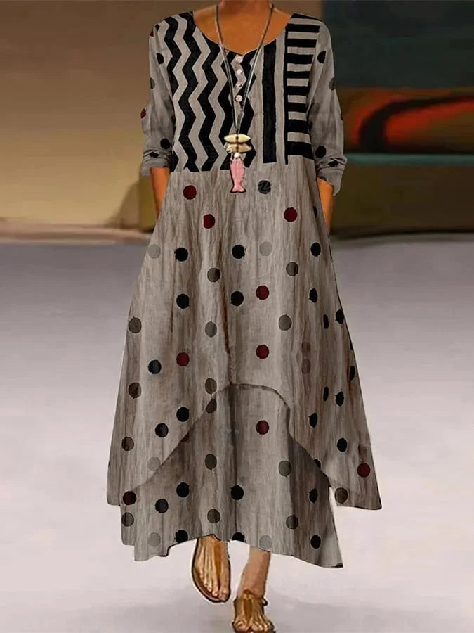 KS | Maxi dress with polka dot and geometric pattern