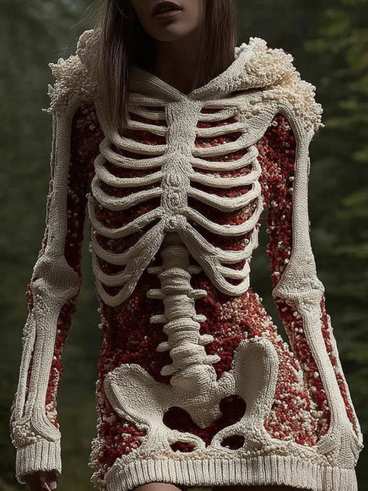 Comstylish Women's Halloween Skeleton Skeleton And Flower Glitter Hooded Sweater