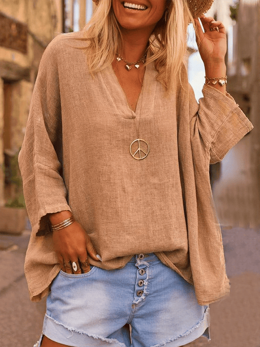 Women's Solid Color Bat Sleeve Casual Shirt