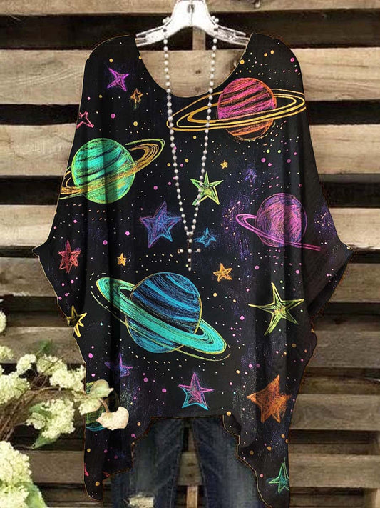 Women's Dazzling Galaxy Planet Print Casual Top