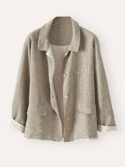 Women's Casual Cotton And Linen Pocket Shirt