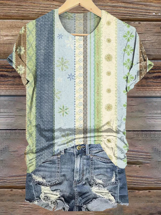 Floral Colorblock Art Print T-Shirt