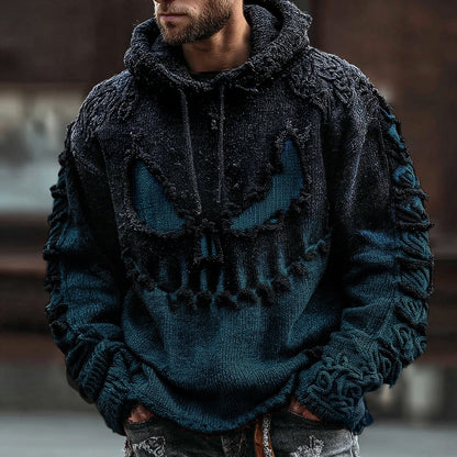 Men's Halloween Spooky Face Gradient Inspired Knitted Distressed Hooded Sweater elevenforest