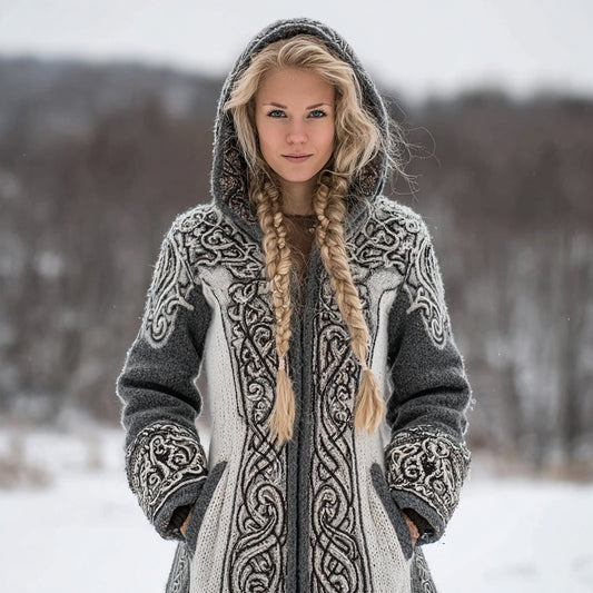 Vintage Viking Celtic Knot Cozy Knit Hooded Cardigan elevenforest
