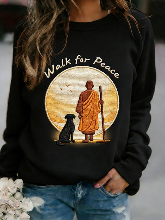 Comstylish Vintage Distressed Walk For Peace Art Print Sweatshirt
