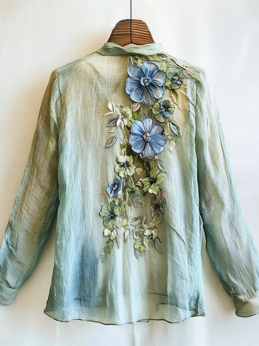 Forest 3d Floral Lace Art Women's Long Sleeve Blouse elevenforest