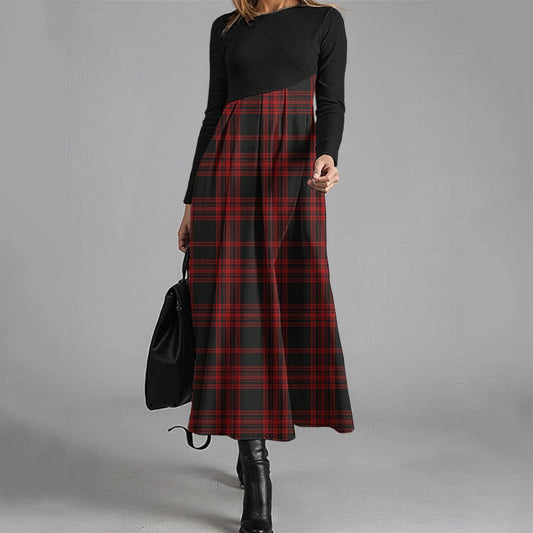 Women's Elegant Christmas Check Contrast Wool Dress elevenforest