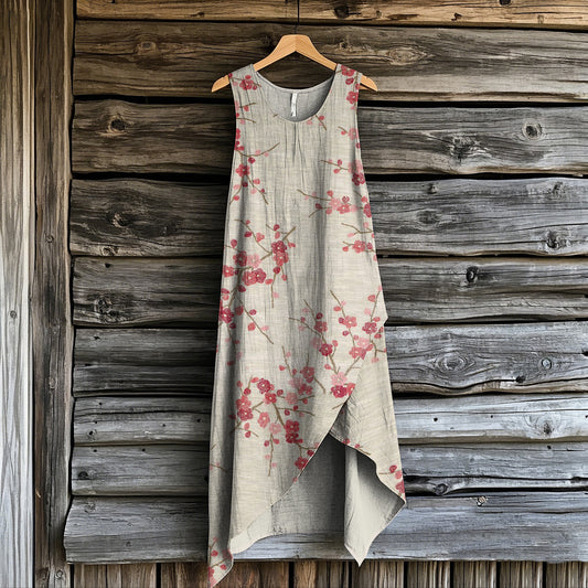 Women's Vintage Floral Art Irregular Midi Dress elevenforest