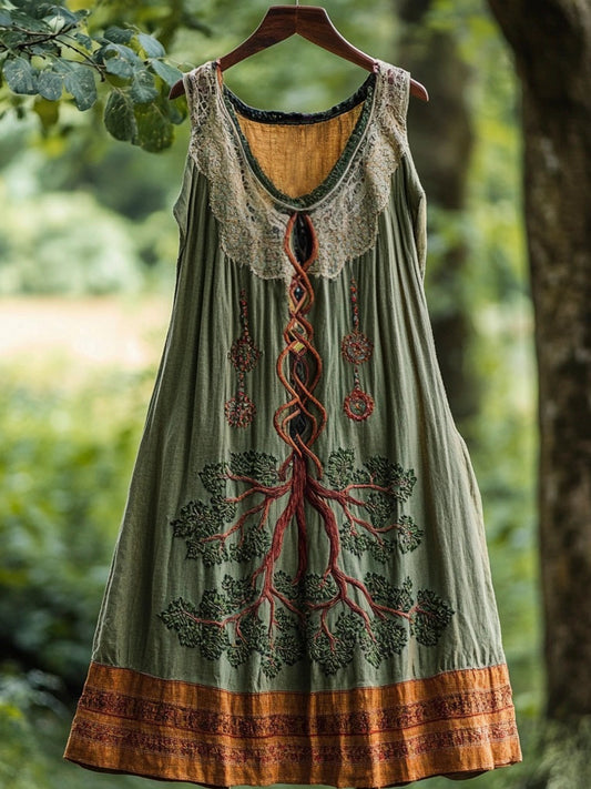 Tree Of Life Vintage Linen Vest Dress elevenforest