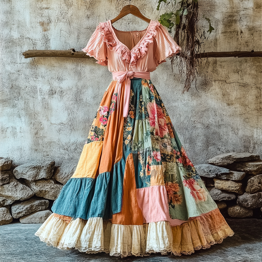Women's Fashion Elegant Bohemian Floral Ruffle Dress elevenforest