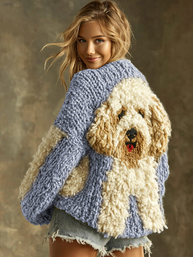Cotton Cardigan with Fluffy Dog