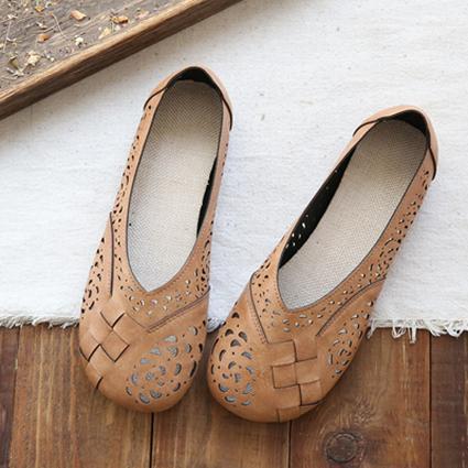KS | Breathable leather flats in vintage style