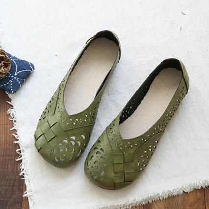 KS | Breathable leather flats in vintage style