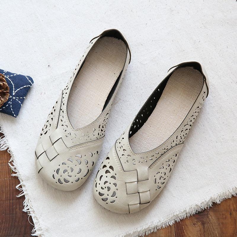 KS | Breathable leather flats in vintage style