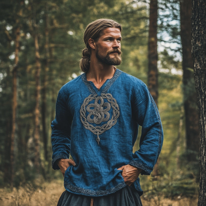 Men's Vintage Viking Celtic Art  Linen Shirt elevenforest