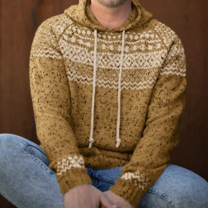 Men'S Vintage Knitted Jacquard Hooded Sweater elevenforest