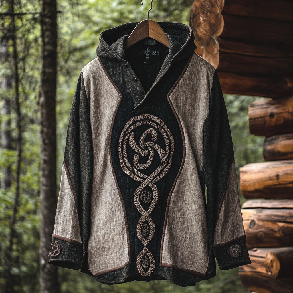 Men's Viking Vintage Celtic Long Sleeve Button-down Hooded Shirt elevenforest