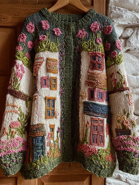 Comstylish Bohemian Style Garden Pattern Design Women's Knitted Sweater Coat