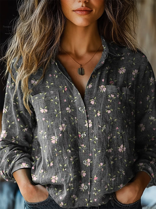 Women's Vintage Floral Art Print Casual Long Sleeve Comfortable Cotton