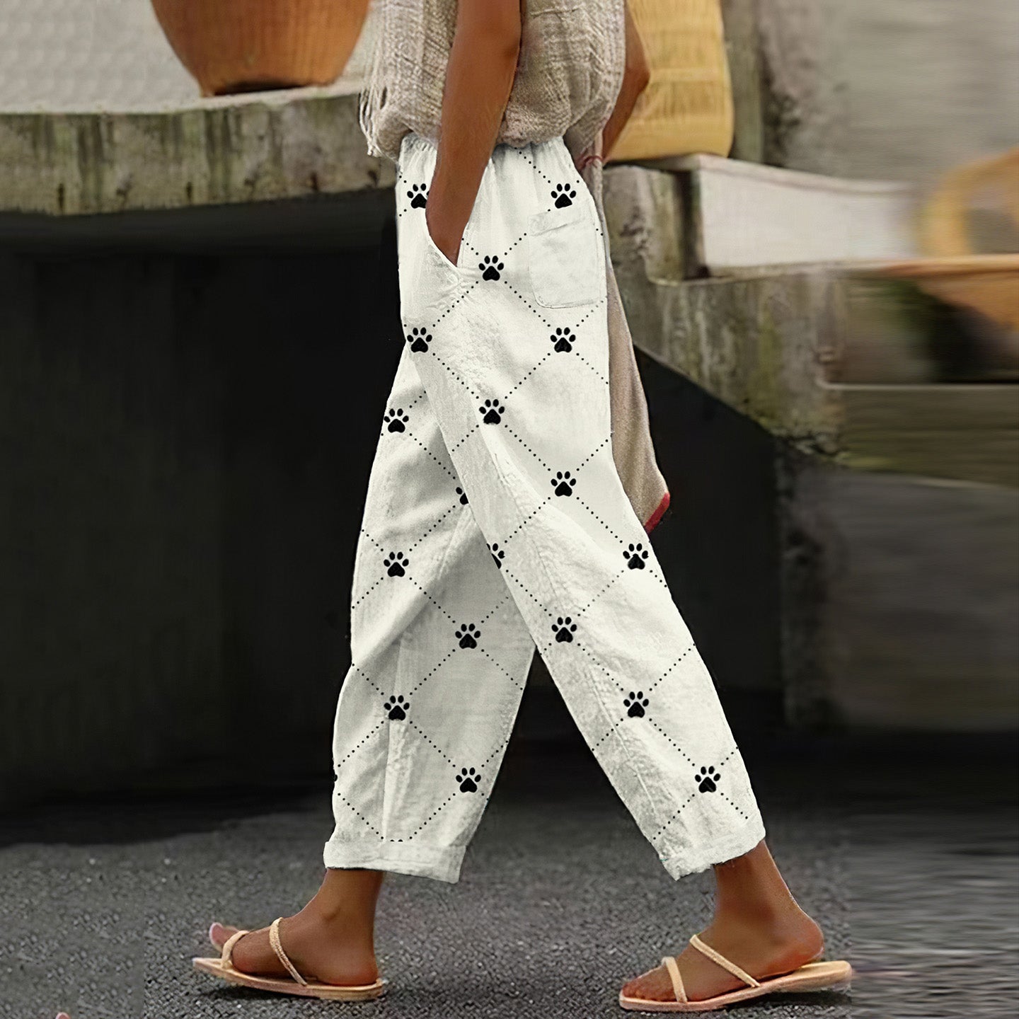 Comstylish Funny Dog Paw Print Casual Pants