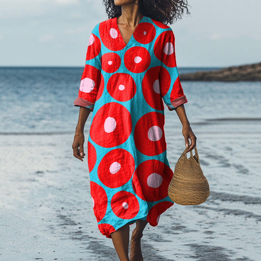 Vibrant Geometric Circle Pattern Printed Women's Dress elevenforest