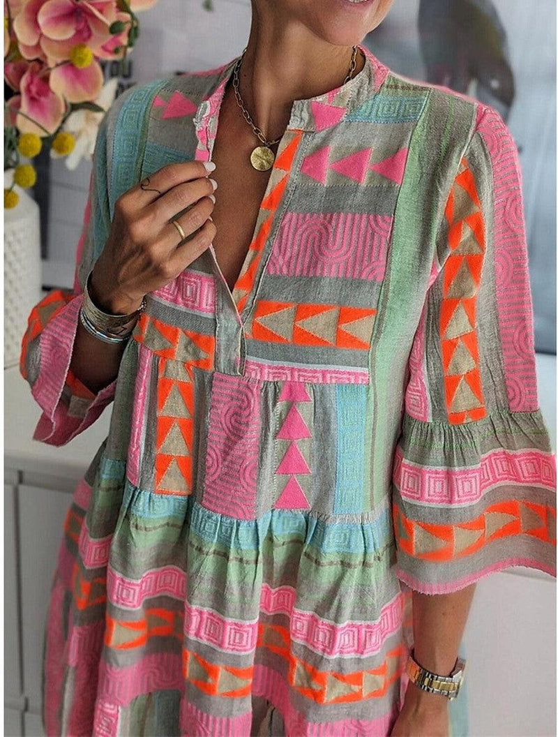 KS | Printed dress with V-neckline