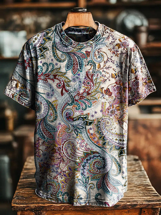 Paisley Flowers pattern Vintage Art Print Casual T-shirt For Men And W