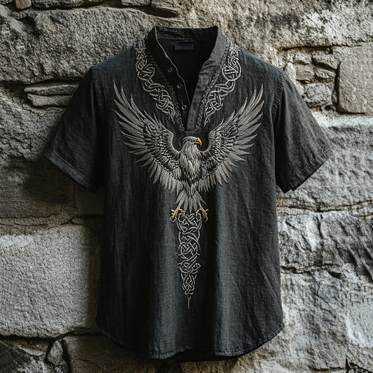 Men's Celtic Knot Eagle Linen Shirt elevenforest